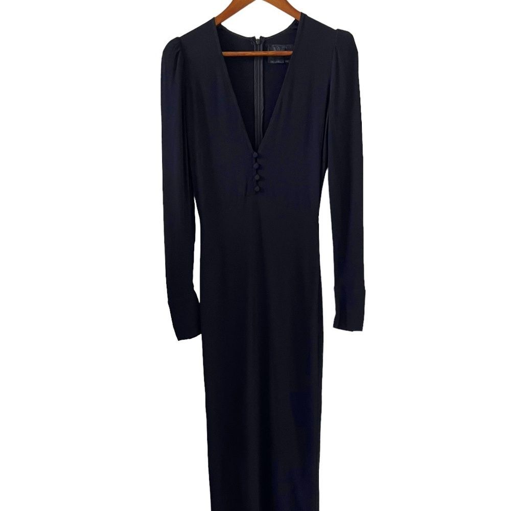 Reformation Plunge V Long Sleeve Crepe Maxi Dress In Black Size 2